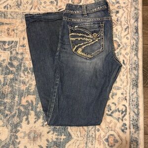 Silver Blue Embroidered Pocket Jeans